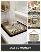 AMOAMI Coffee Mat Hide Stain Rubber Backed Absorbent Dish Drying Mat for Kitchen Counter - Fits Under Coffee Maker - KHAKI 16X24