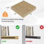 Square Floating Shelves for Wall, 10" W x 10" D x 1.2" H, Small Wooden Wall Mounted Display Shelves with Invisible Brackets for Living Room, Bedroom, Bathroom, Kitchen Decor, Set of 4, Oak