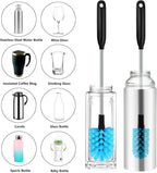 2-in-1 Stainless Steel Long Handled Water Bottle Brush, Multi-Purpose Bottle Scrubbing Brush, Soft Bottle Brush, Glassware Brush, Water Bottle Cleaner with Removable and Replaceable Brush Heads 15 in