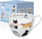Cute Cat Mugs for Daily Coffee and Tea, Premium 20 oz Bone China Coffee Tea Hug Mug, Perfect Holiday and Birthday Gift for Cat Lovers, Designed in England by Harvest Green Studio