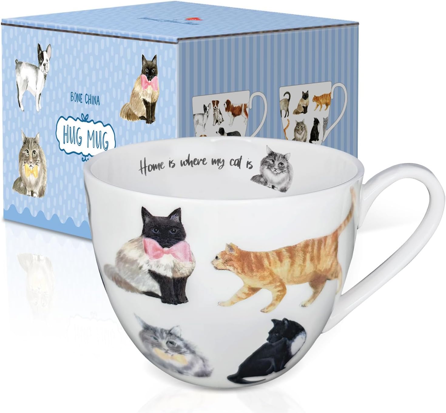 Cute Cat Mugs for Daily Coffee and Tea, Premium 20 oz Bone China Coffee Tea Hug Mug, Perfect Holiday and Birthday Gift for Cat Lovers, Designed in England by Harvest Green Studio