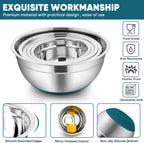 TeamFar Mixing Bowls with Lids Set, 7/3.5/2.5/1.5/1 QT, Stainless Steel Large Metal Nesting Salad Bowl Set of 5, Healthy & Sturdy, Non-slip Bottom & Airtight Lid-Blue