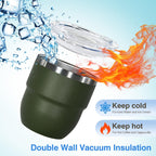 4oz Stackable Cup, Vacuum Insulated Espresso Cup Set of 2, Espresso Shot Glass for Coffee, Double Wall Stainless Steel Mini Tumbler Shot Glasses with Straw and Lid (A-green2P, 4oz)