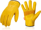 Vgo... 1-Pair Unlined Cow Grain Leather Work and Driver Gloves with Cow Split Leather Palm Patch (Size S, Gold,CA9590)