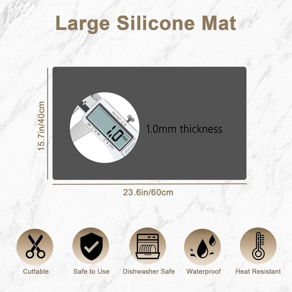2 Pack 23.62"x15.74"(60cmx40cm) Silicone Kitchen Counter Mats, Heat Resistant Non-Slip Countertop Protector, Waterproof Nonstick Multipurpose Mat, Dark Gray
