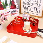 Square Red Decorative Serving Tray with Handles, Versatile Ottoman Tray for Coffee Table, Entertaining, Outdoor Patio, Living Room, 13”*13”*1.6”