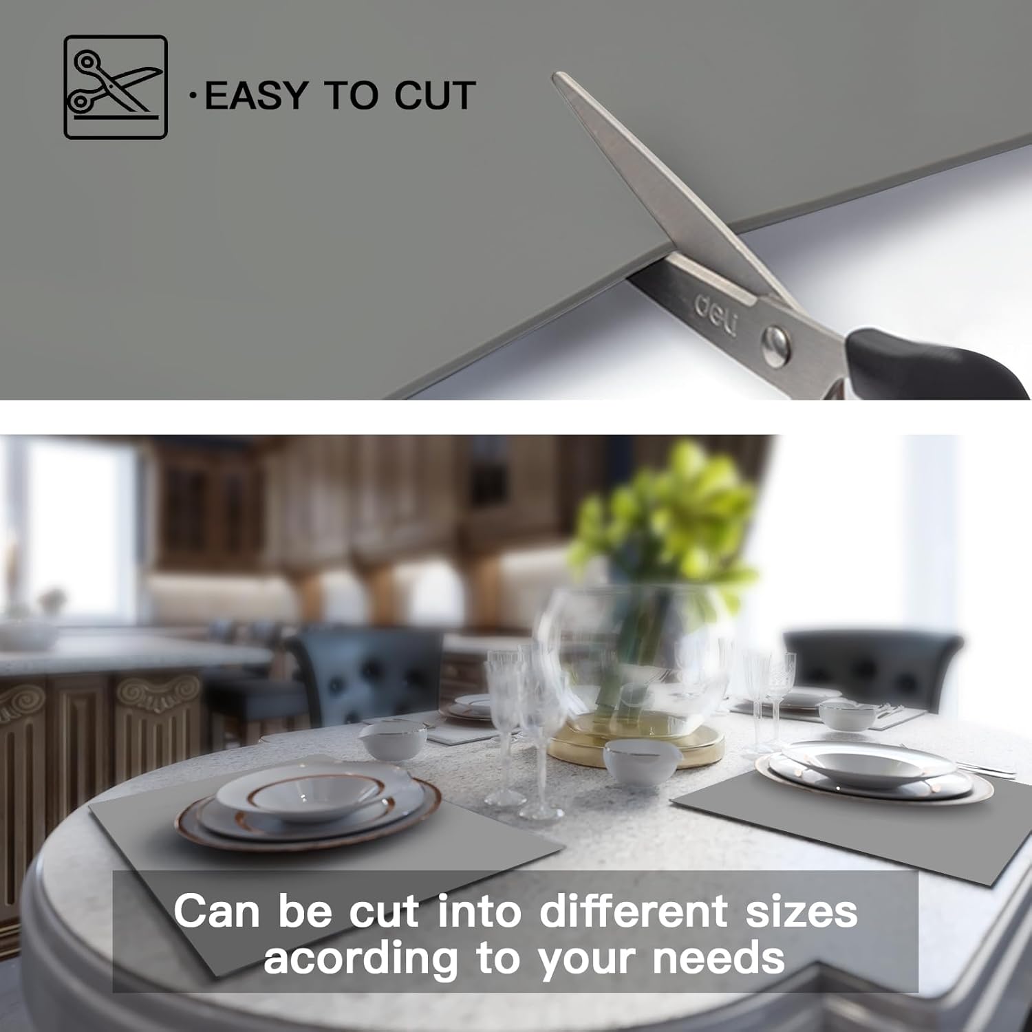 Silicone Mats for Kitchen Counter, 47.3"x23.6"x0.08" Largest Heat Resistant Mat Kitchen Island 2MM Thick Waterproof Countertop Protector Mat Nons-slip Extra Large Counter Mat (Light Gray)