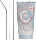 Moon Tumbler with Lid and Straw 20oz Coffee Tumblers Leakproof Stainless Steel Travel Mug Vacuum Insulated Cup for Iced and Hot