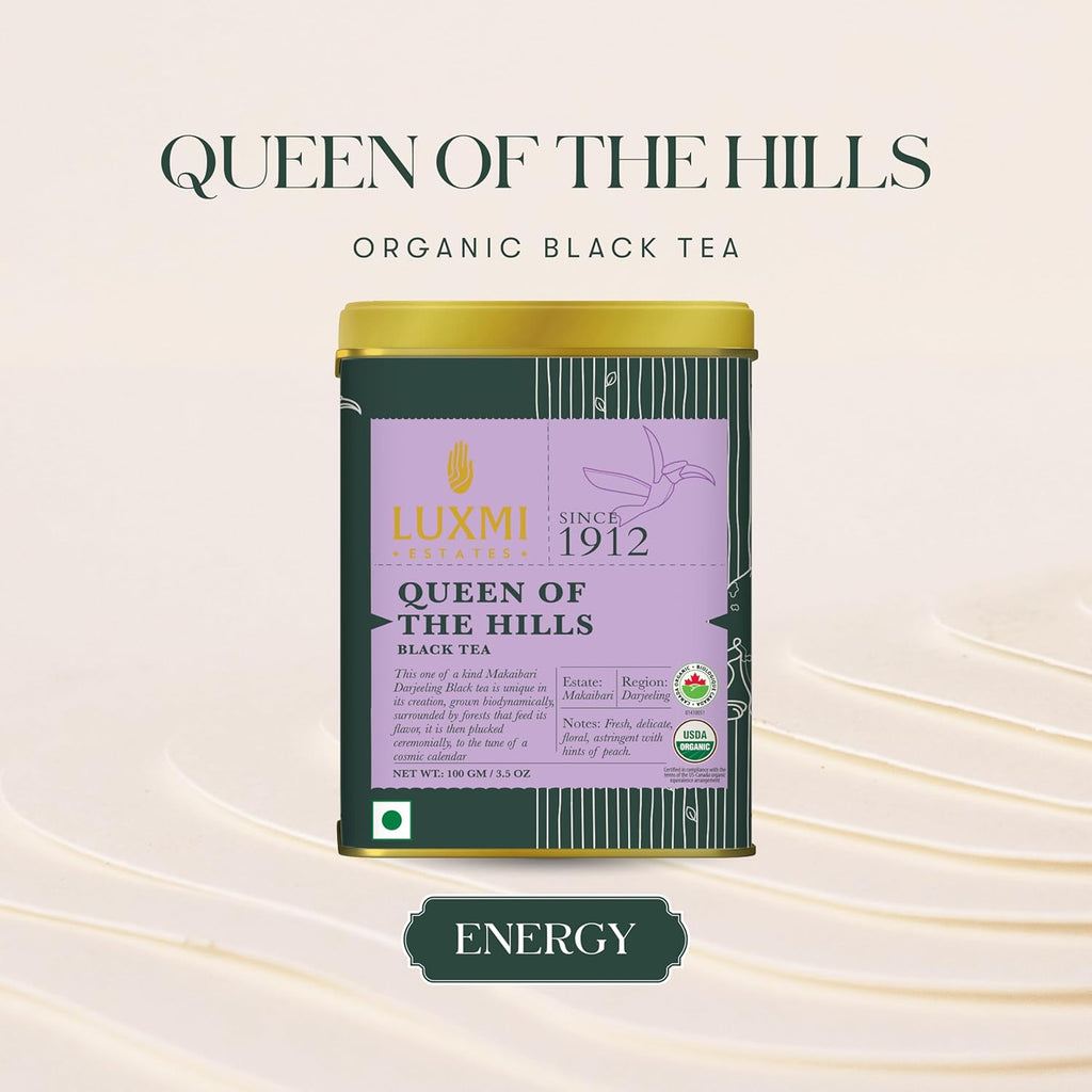 Luxmi Estates - Queen of the Hills - Organic Black Tea - Loose Leaf - 100g (50 Cups) | Freshly Harvested Organic Makaibari Darjeeling Tea | Best Natural Flavor Tea The World Has To Offer