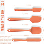 Silicone Spatula Set - 4-Piece Rubber Spatulas Silicone Heat Resistant 600°F for Everyday Task - Seamless Design Kitchen Spatulas for Nonstick Cookware - Orange