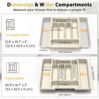 Caperci Large Silverware Organizer for Kitchen Drawer & Utensils - Expandable Drawer Organizer for Cutlery, Flatware & Gadget, BPA-Free Thick Plastic, Wider Compartments & Non-skid Feet (Tofu)