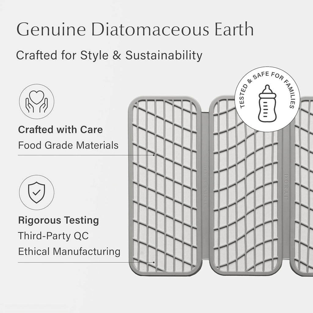 Dorai Home Dish Pad – Quick-Dry Diatomite Stone Drying Mat for Kitchen Counter, 19.9" x 15.2" x 0.52", Sandstone