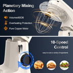 Stand Mixer, 6.5QT 10-Speed Tilt-Head Electric Stand Mixer, 3-In-1 Kitchen Mixer with Bowl, Dough Hook, Whisk and Beater, Food Mixer for Baking, Cake and Most Home Cooks, Beige