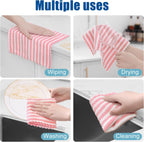 Homaxy 12 Pack Kitchen Dish Cloths, Ultra Soft and Absorbent Dish Towels, Reusable Fast Drying Microfiber Cleaning Cloth, Coral Velvet Wave Design No-lint, 10 x 10 inches, Pink