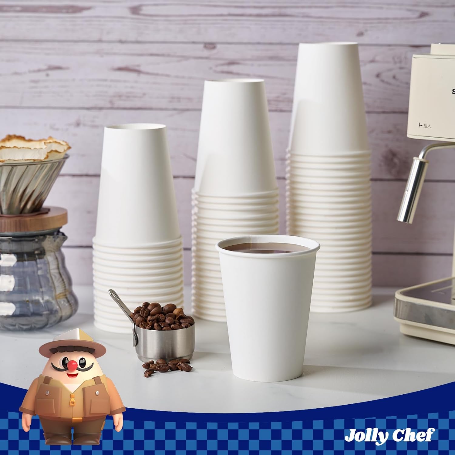 JOLLY CHEF 200 Count 12 oz Coffee Cups, Leak-Proof White Paper Cups for Coffee, Water, Juice, or Tea, Suitable for Party, Picnic, Travel, and Events
