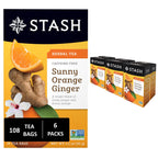 Stash Tea Sunny Orange Ginger Herbal Tea - Naturally Caffeine Free, Non-GMO Project Verified Premium Tea with No Artificial Ingredients, 18 Count (Pack of 6) - 108 Bags Total