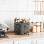 360° Rotating Utensil Caddy Countertop - Cutlery Silverware Caddy Holder with 4 Compartment - Higher Raised Flatware Organizer with Handle for Party Kitchen Counter Office Black