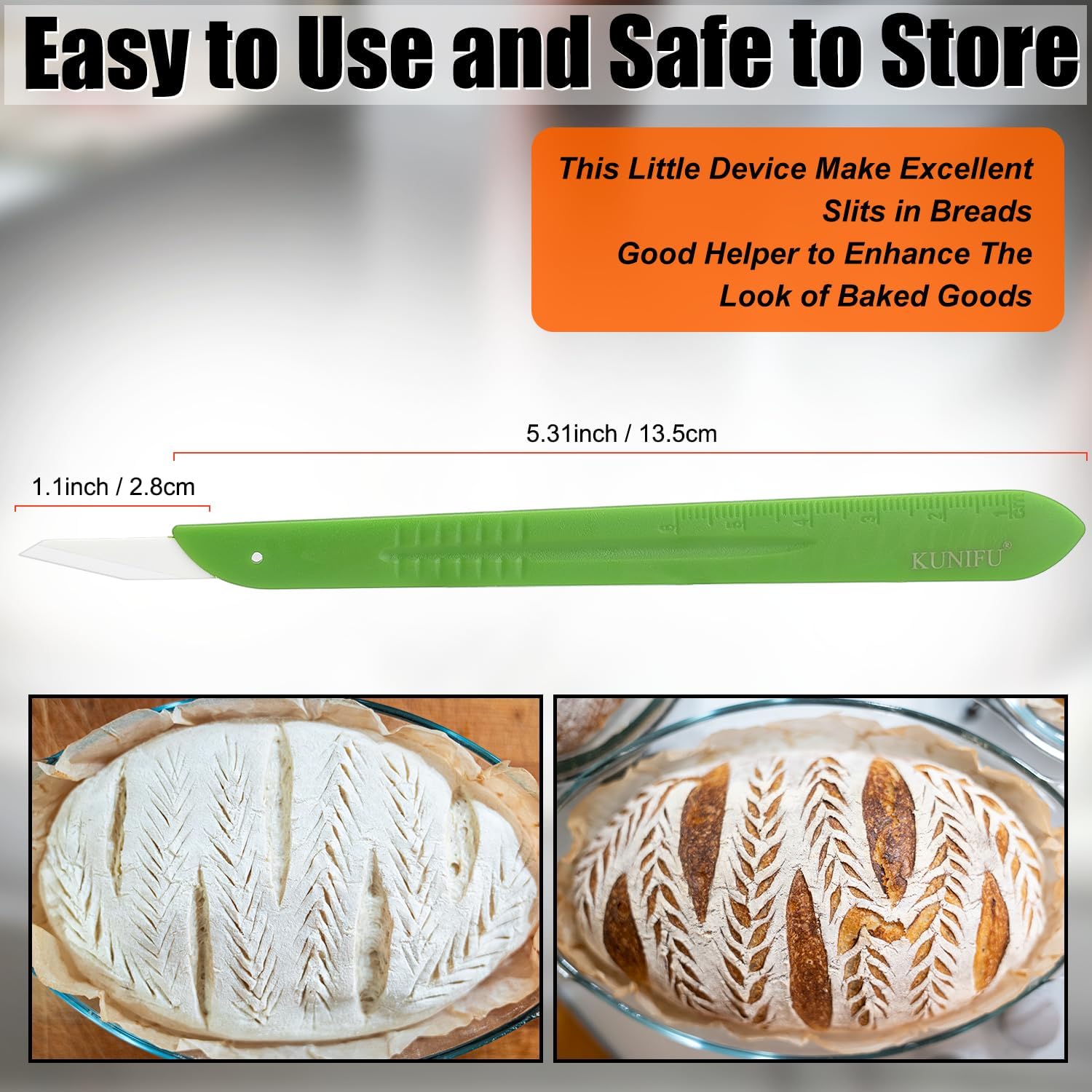 KUNIFU Bread Lame Bread Scoring Tool for Sourdough Scoring, Ceramic Scoring Knife for Bread Baking, Bread Scorer with Protective Cover, for Homemade and Bakery Use, Green