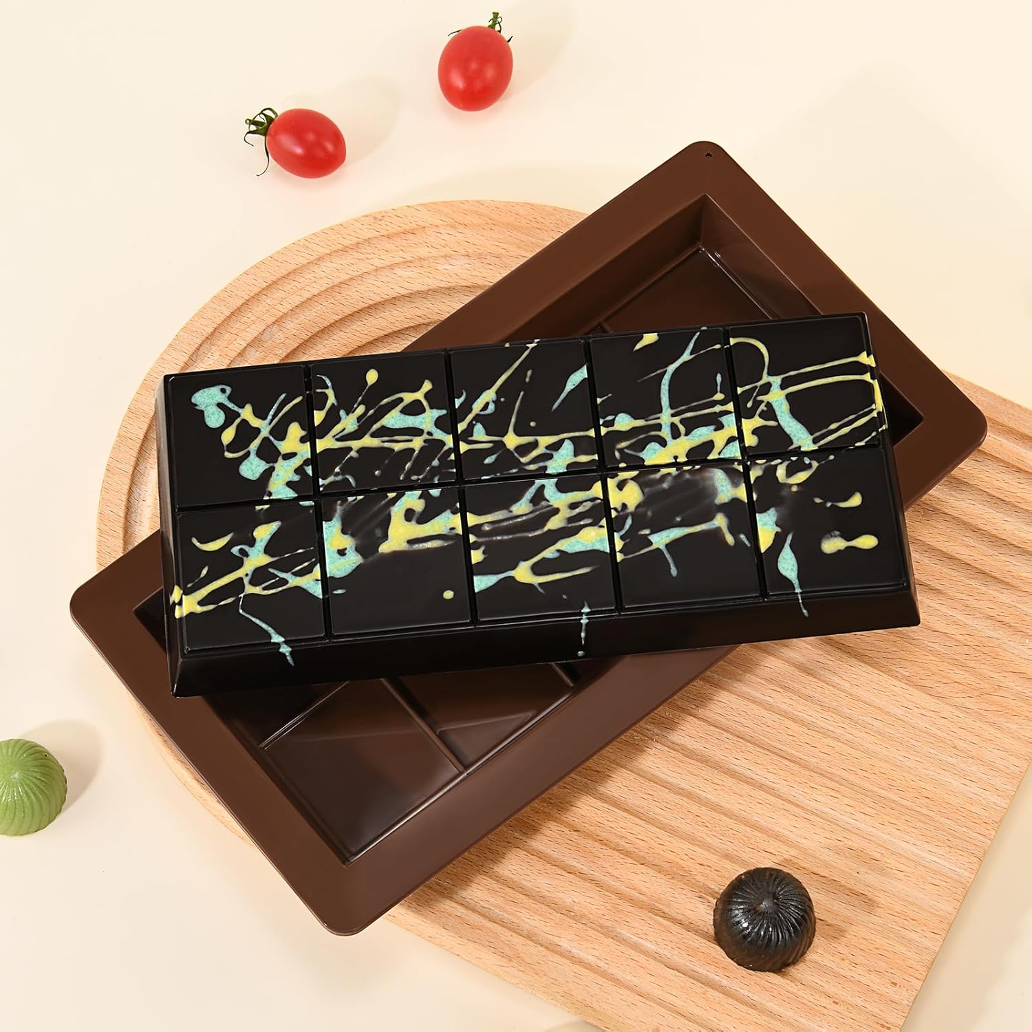2 Pcs Chocolate Molds Silicone, Deep Chocolate Bar Mold, Non-Stick Food Grade Chocolate Mold for Dubai Chocolate Bar Pistachio, Candy Making - 10 Square Shape