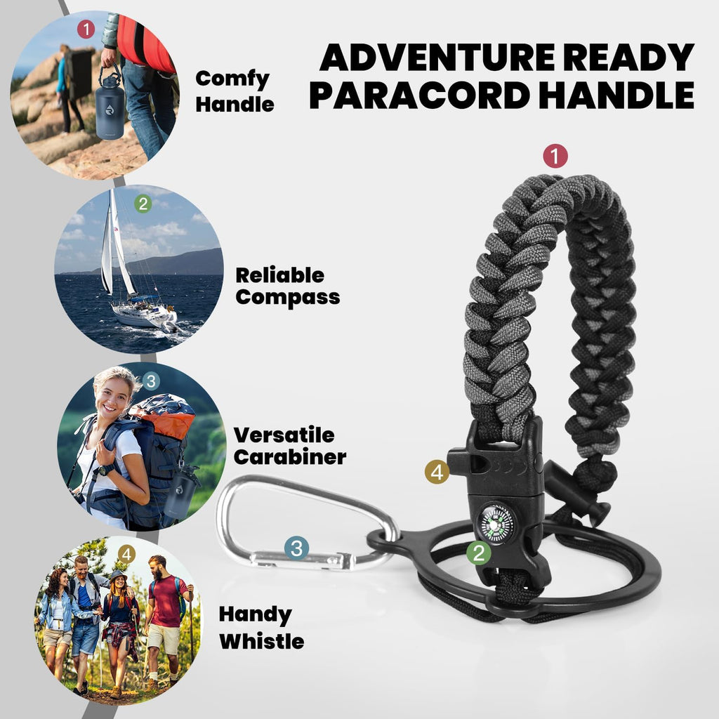 One Gallon Water Bottle Insulated, Triple Walled Vacuum Stainless Steel (Cold for 48 Hrs), Leak Proof & Non-BPA, Large Water Flask Jug with Paracord Handle & Straw Spout Lids