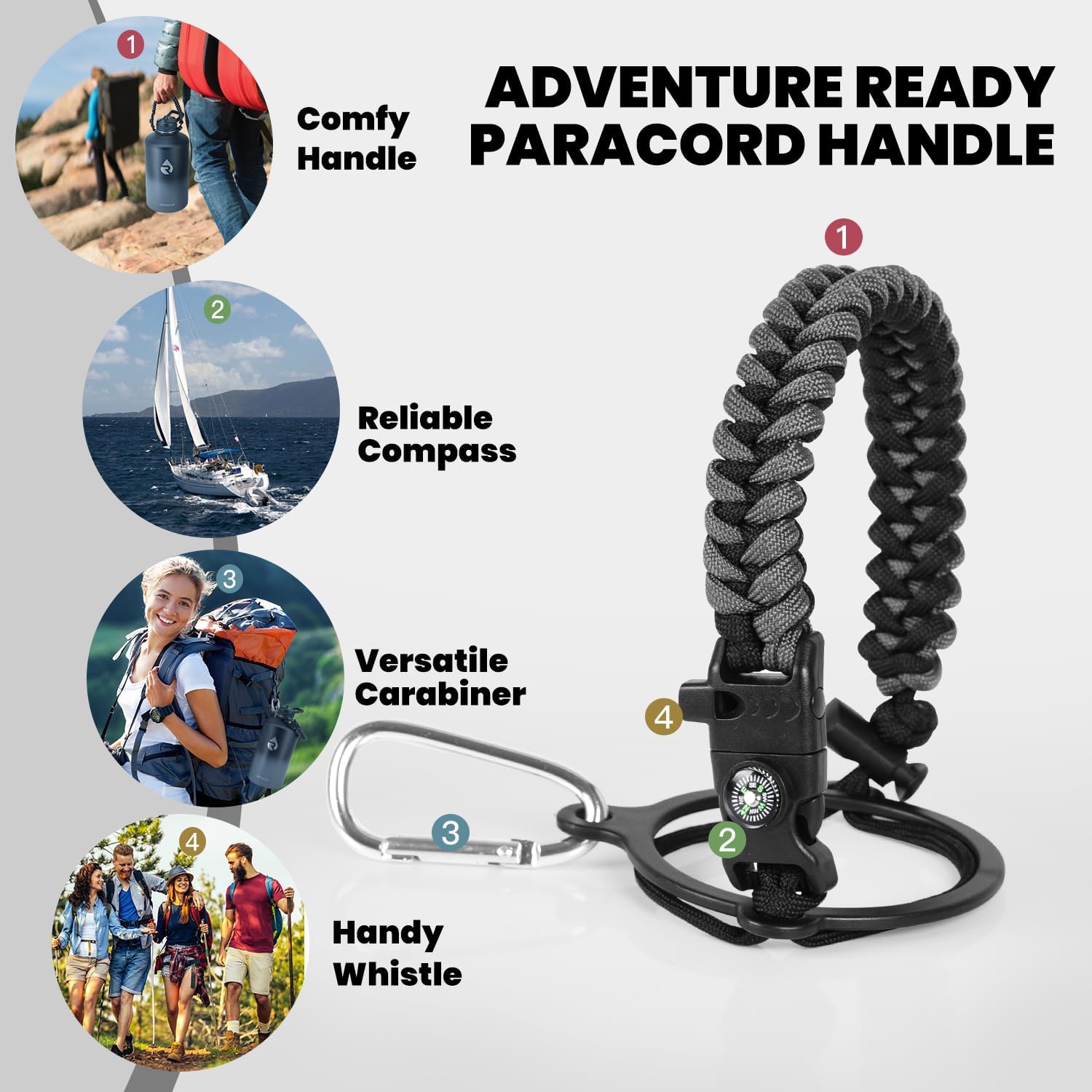 One Gallon Water Bottle Insulated, Triple Walled Vacuum Stainless Steel (Cold for 48 Hrs), Leak Proof & Non-BPA, Large Water Flask Jug with Paracord Handle & Straw Spout Lids