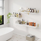 Floating Shelves for Wall, 12 Inch Deep Floating Shelves Set of 2, 30W x 12D Large Wall Shelf with Sturdy Metal Brackets for Living Room, Bathroom, Bedroom and Kitchen, White with Gold Bracket