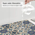 Colorful Moroccan Dish Drying Mat, Highly Absorbent Microfiber Kitchen Counter Pad Reusable Washable, 16*18"