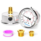 MEANLIN MEASURE -30inHG~60Psi Stainless Steel 1/4" NPT 2.5" FACE DIAL,Vacuum Pressure Gauge,Center Back Mount, with 1/4" x 1/2" NPT and 1/4" x 3/8" NPT Hex Bushing
