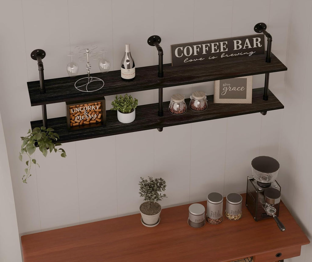 Industrial Pipe Shelf Shelving Bookcase, Wall Mounted Rustic Bookshelf, Floating Bookshelves for Wall,Retro Wood Metal Pipe Industrial Shelves for Living Room