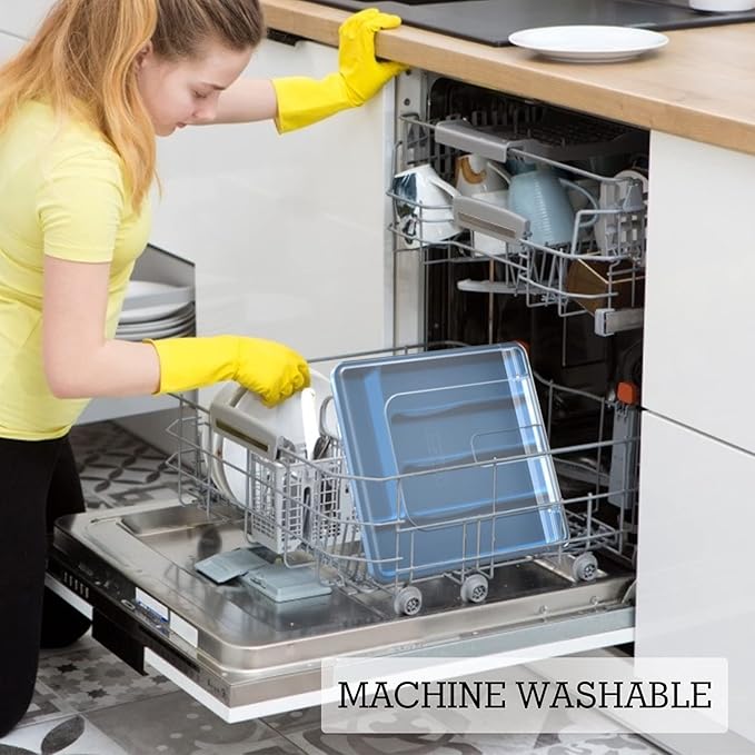 Silverware Tray with Lid, Utensil Holder for Kitchen Counter Plastic Flatware Organizers and Storage holder 5 Compartments Blue