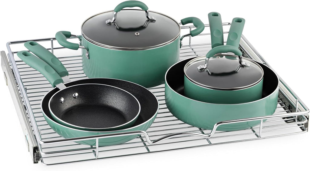 HOLDN’ STORAGE Pull Out Cabinet Organizer - Heavy Duty Steel with Smooth Slide-Out Drawers, Chrome Finish - 22" W x 17" D Basket, Fits 23.25" Cabinet Opening