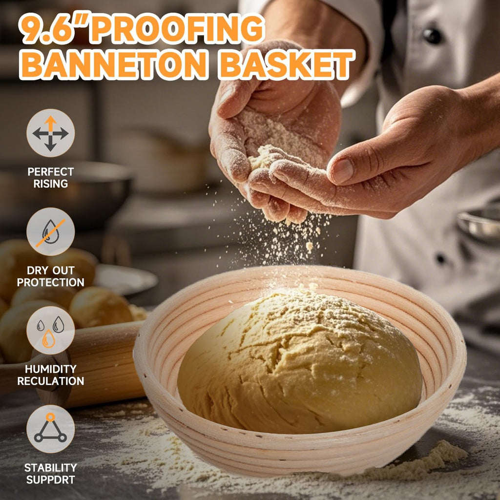 Cast Iron Dutch Oven Bread Baking Kit - 10-Piece Set with Banneton Basket, Dough Scraper, pizza shovel，Bread Lame, Whisk, Brush, and Silicone Grips with Skillet Lid Cooking Pan Handles Lame, 5QT