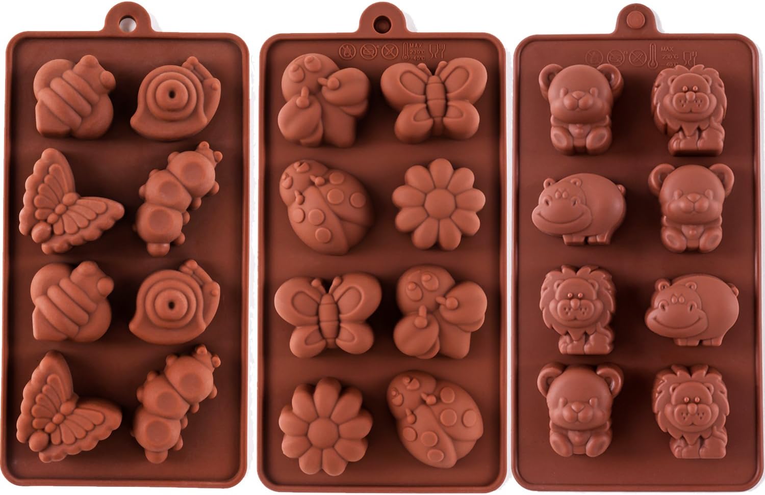 Silicone Molds Non-stick Chocolate Candy Mold,Soap Molds,Silicone Baking mold Making Kit, Set of 3 Forest Theme with Different Shapes Animals,Lovely & Fun for Kids