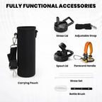Insulated Water Bottle 24oz, Triple Wall Vacuum Stainless Steel (Cold for 48 Hrs, Hot for 24Hrs), Leak Proof & Non-BPA, 24oz Hydro Water Flask with Paracord Handle & Straw Spout Lids