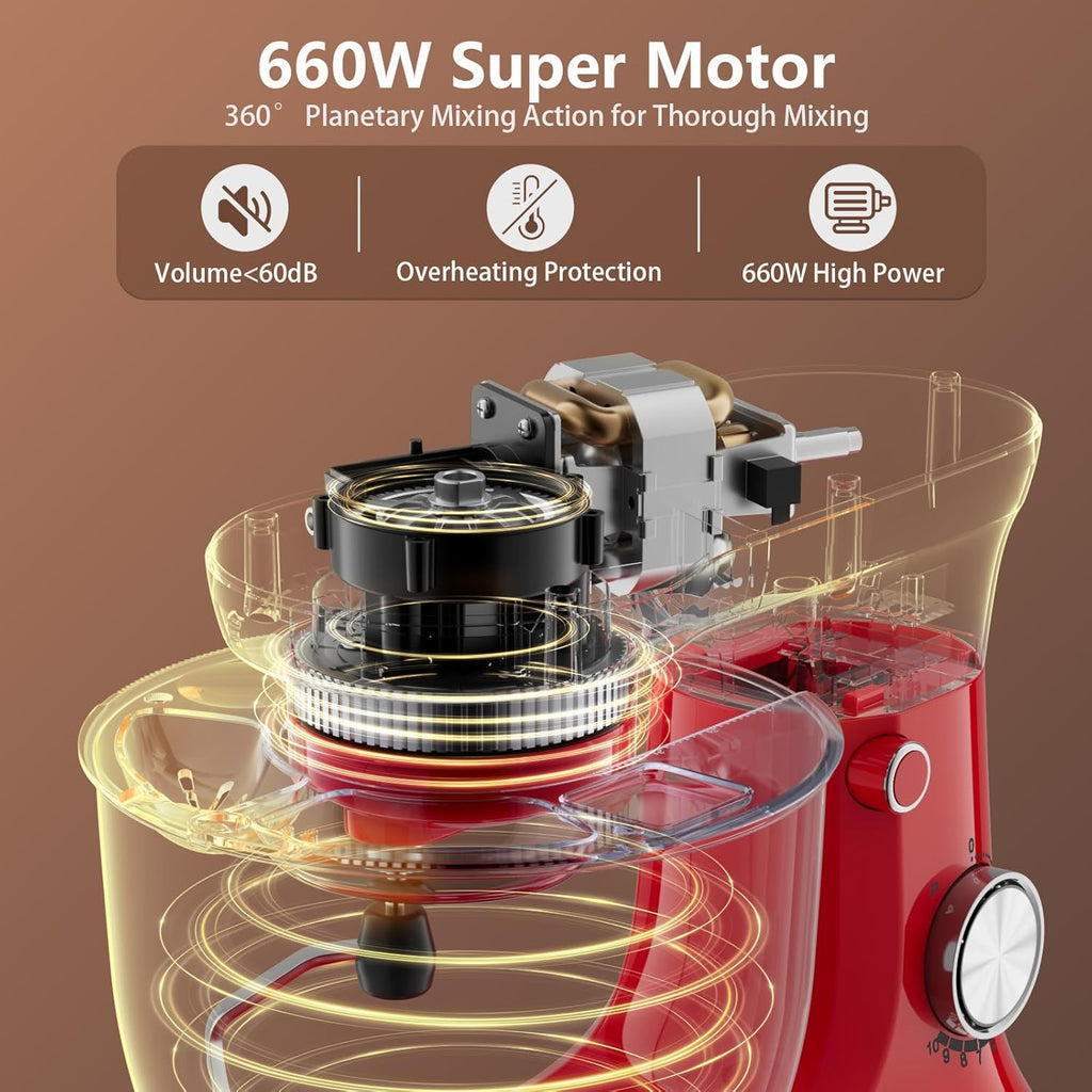 Electric Stand Mixer,10 Speeds Tilt-Head Food Mixer, 3-IN-1 Kitchen Mixer for Daily Cooks with Dishwasher-Safe 6 QT Bowl,Dough Hook, Beater, Whisk (Empire Red)