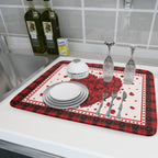 Giwawa Love Heart Dish Drying Mat 18x24 inch Valentines Day Red Rose Flowers Dish Drainer Mats Red Black Buffalo Plaids Absorbent Dish Drying Pad for Kitchen Countertop Wedding Large Decor