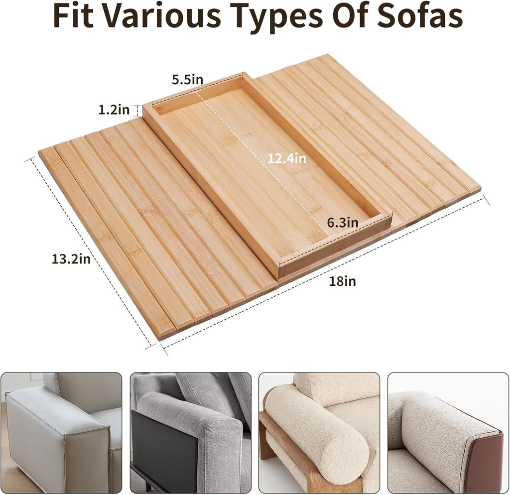 Bamboo Sofa Arm Tray Foldable Couch Arm Tray Anti-Slip Armrest Cup Holder For Couch For Drinks Snacks Phone Remote