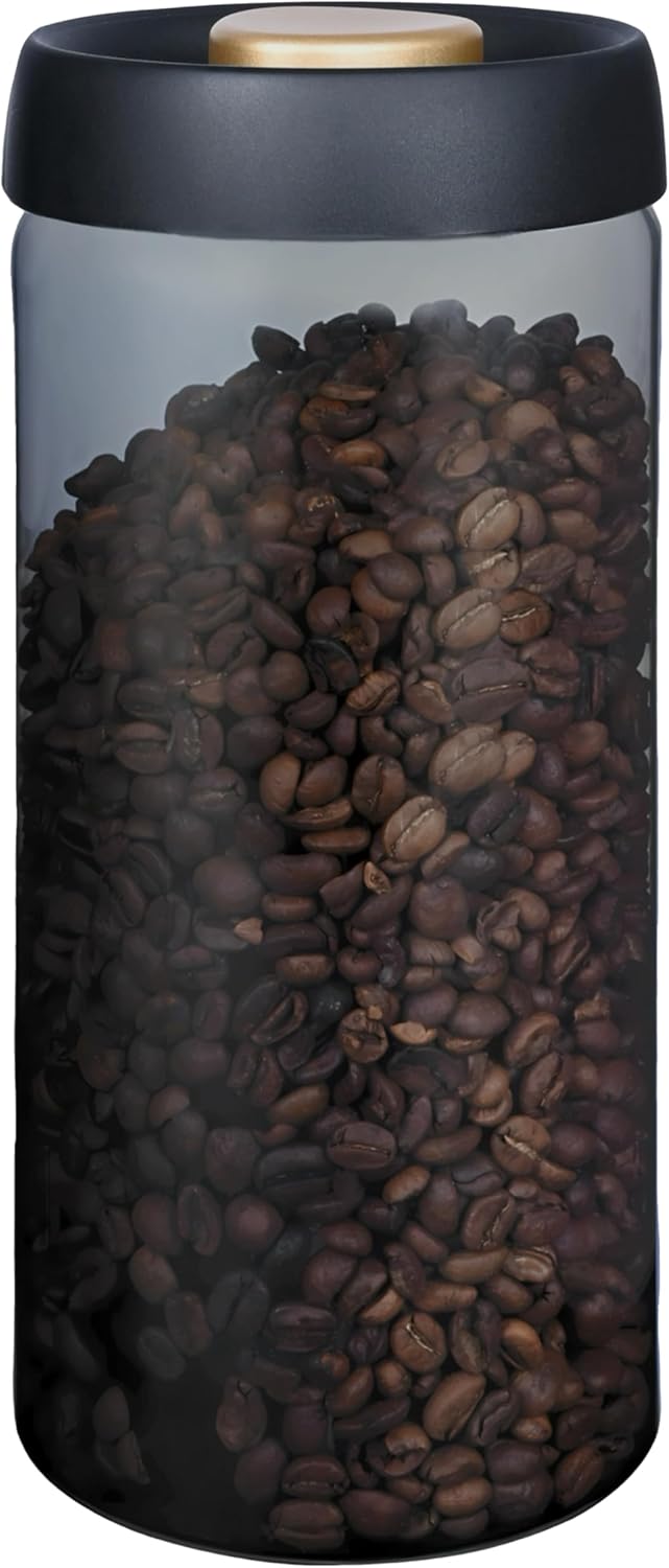 LOEZ Coffee Bean Storage Container Airtight, Lid Sealed with Press-Down Vacuum, Borosilicate Glass Coffee Canister, Food Storage, Coffee Bar for Ground Coffee, Tea, Beans, Spices (Extra Large - Gray)