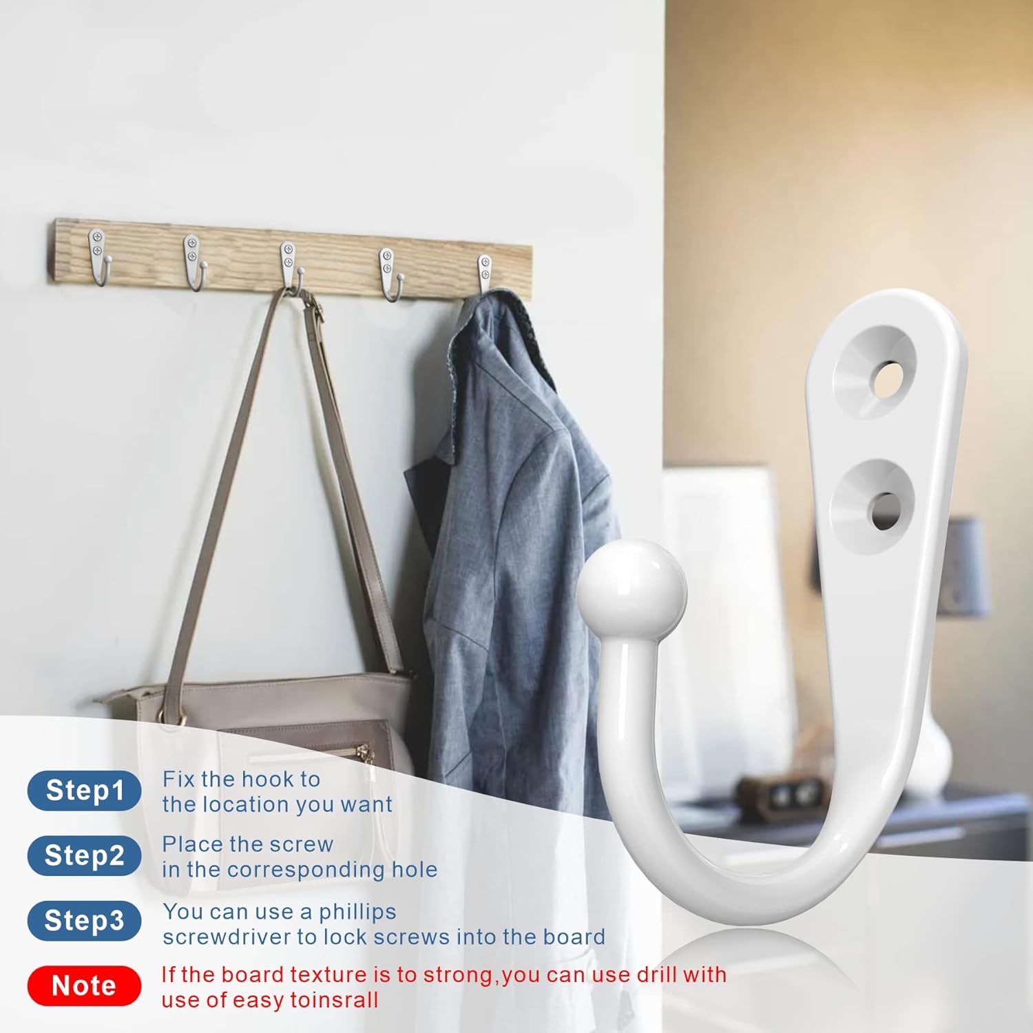 25PCS Wall Hooks | Hooks for Hanging | Wall Hooks for Hanging | Coat Hooks | Hooks for Hanging Heavy Duty | Wall Hangers with 50 Pieces Screws（White）