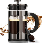 BAYKA 21 Ounce 0.6 Liter French Press Coffee Tea Maker Small, Heat Resistant Thickened Borosilicate Glass Stainless Steel Single Serve Brewer, Cold Brew Cafetera Teapot, Dark Pewter