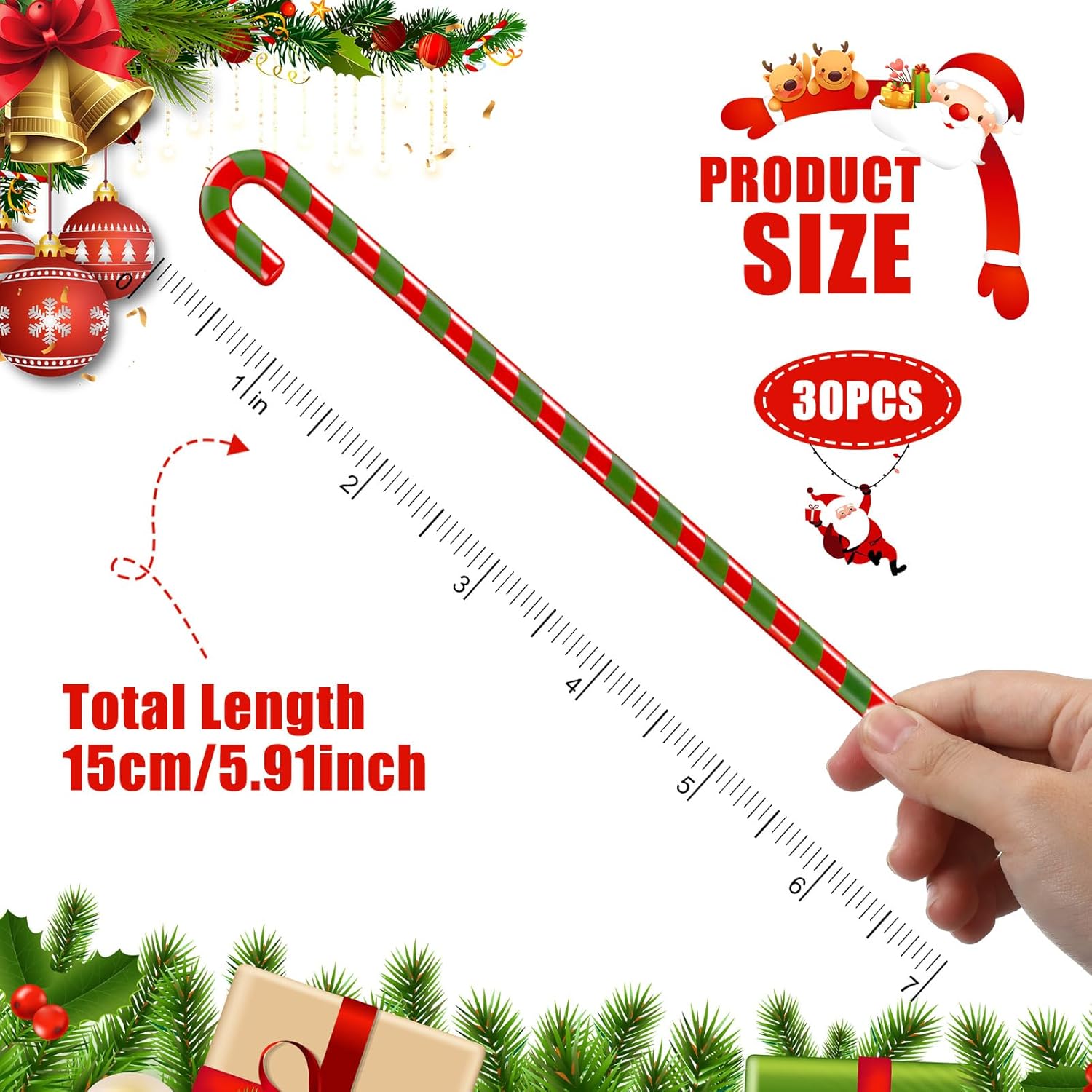 30 Pcs Christmas Coffee Stirrers Candy Cane Swizzle Sticks Coffee Bar Decoration Hot Cocoa Plastic Cocktails Drink Stirrers Reusable Beverage Stir Gifts for Xmas Party Supplies (Red, Green)