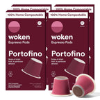 WOKEN COFFEE Compostable Nespresso Pods - Portofino Medium Roast Italian Espresso Coffee Capsules Compatible With Nespresso Coffee Machine (40 Pod Count, 4 Boxes)