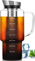 Aquach 68oz Cold Brew Coffee Tea Maker, Glass Pitcher & Stainless Steel Filter, Dishwasher Safe Iced Coffee Tea Maker with Airtight Lid and Large Handle