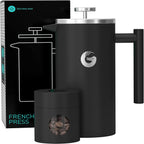 Coffee Gator French Press Coffee Maker 34oz, Double Insulated Stainless Steel Brewer plus Travel Jar Canister, Portable Hot Cold Brew Tea Cafetera for Coffee Bar Accessories Kitchen Camping, Black