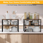 Cabinet Shelf Organizers, 15.7 inches Large Kitchen Counter Shelf, Set of 4 Wood Kitchen Pantry Organizer, Storage Shelves for Countertop, Spice Rack, Stackable, Expandable, Metal Black, Brown