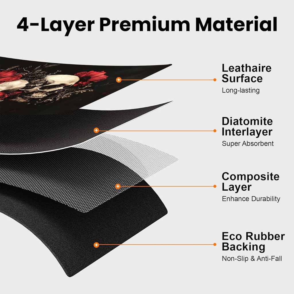 17"x 32" Coffee Bar Mat, Halloween Skull Flower Absorbent Dish Drying Mat Cuttable Hide Stain Draining Table Pad for Kitchen Counter, Coffee Bar Accessories