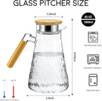 Glass Pitcher, 60 oz 1.8 Liter Glass Water Pitcher with Lid,Hand Blown Iced Tea Pitcher for Fridge,for Juice, Coffee, Milk, Cold or Hot Beverages, Heat Resistant