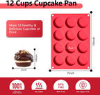 2 Inch Round MuffinPan,3 Pcs 12 Cups Egg Bites Silicone Mold,Cupcake Pan Molds For Baking English Muffins and Egg Bites,Cookies,Whoopie Pies,Mini Cakes,Biscuits,Buns