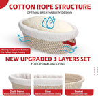 Gejoy 6 Set Cotton Rope Banneton Bread Proofing Basket with Cloth Liner and Plastic Scraper Banneton Dough Sourdough Proofing Bowls Kit for Home Sourdough Bakers (Round, Oval, 9'', 10'')