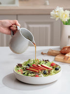 famiware Milkyway 13oz Creamer with Handle, Ceramic Coffee/Milk/Sauce/Serving/Salad Pitcher Jug, Stoneware Maple/Syrup Dispenser, Milk Frother Cup, Microwave and Dishwasher Safe, Light Gray